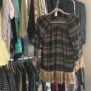 Multiples Black And Tan Plaid Multiples Top